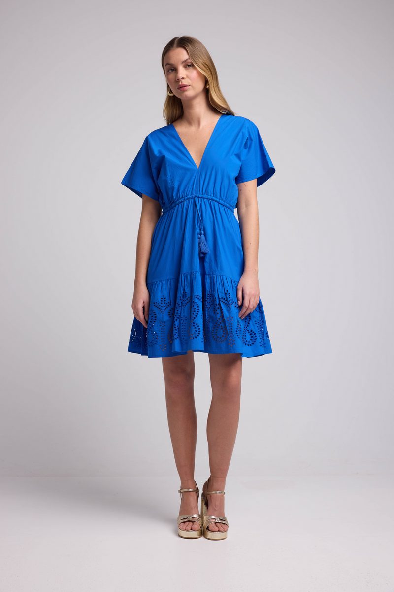 Vestido Corto Manga Corta - Azul