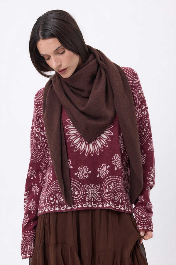 Echarpe Bandana Oversize Triangle Unie Amel - Marron Chocolat - Femme - 100% Cachemire