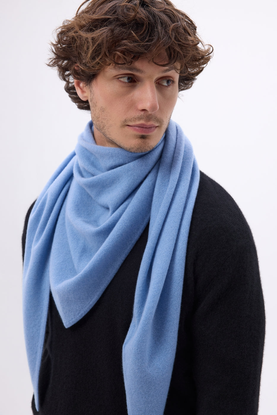 Bufanda bandana oversize triangular lisa Amel - Azul cielo - Hombre