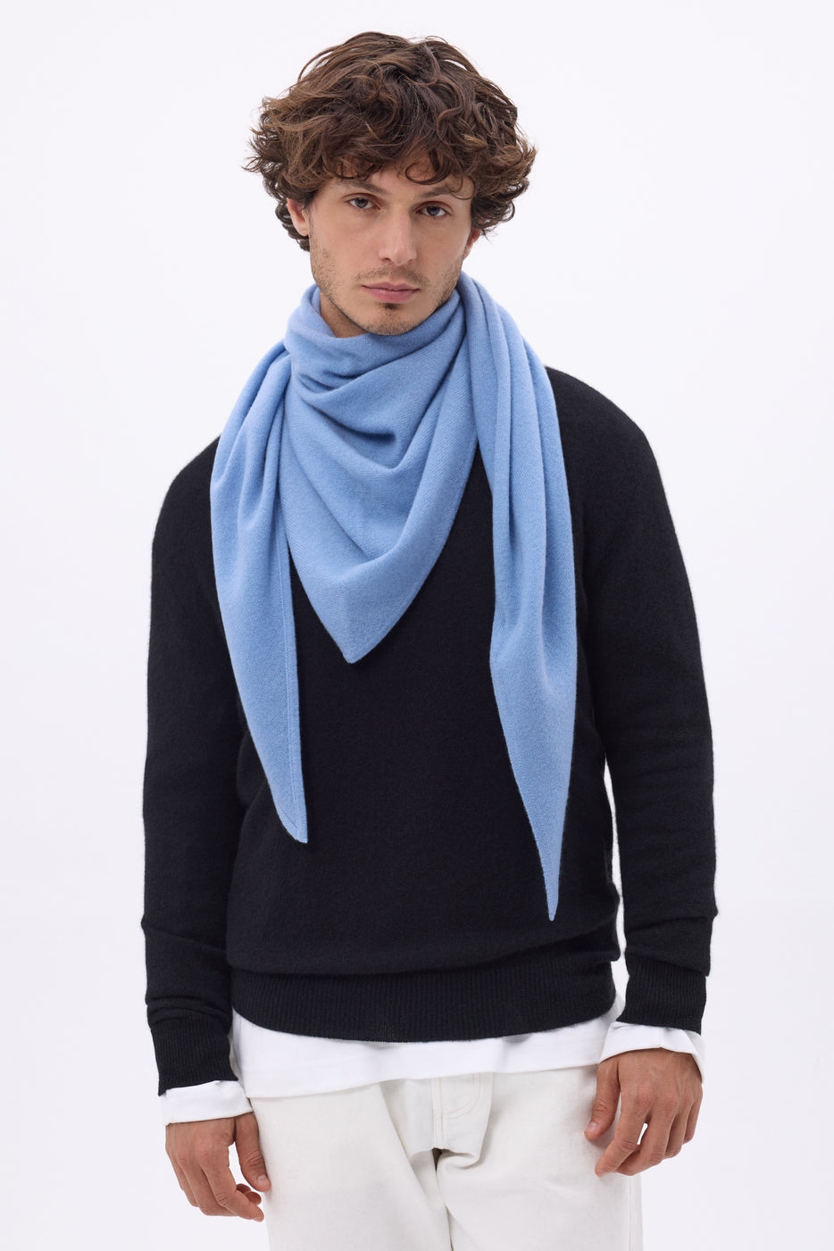 Bufanda bandana oversize triangular lisa Amel - Azul cielo - Hombre