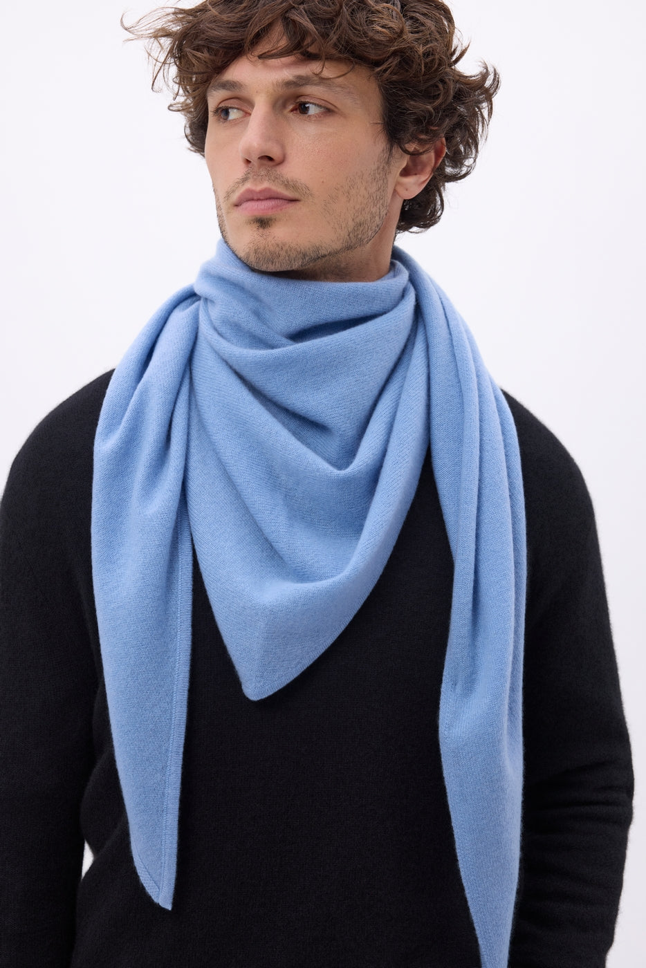 Bufanda bandana oversize triangular lisa Amel - Azul cielo - Hombre