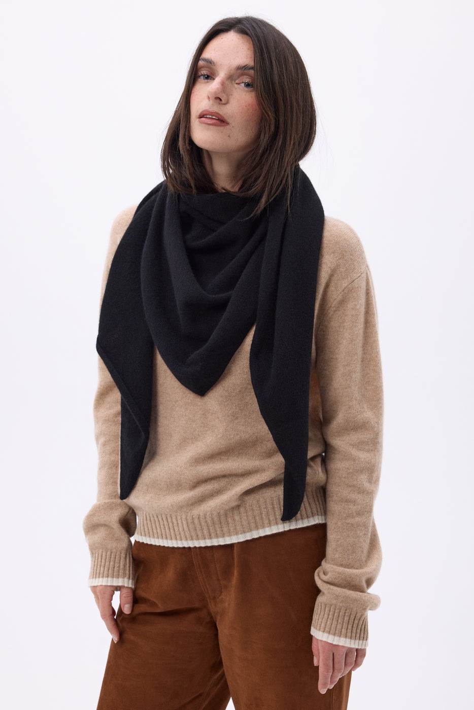 Bufanda bandana oversize triangular lisa Amel - Negro - Mujer