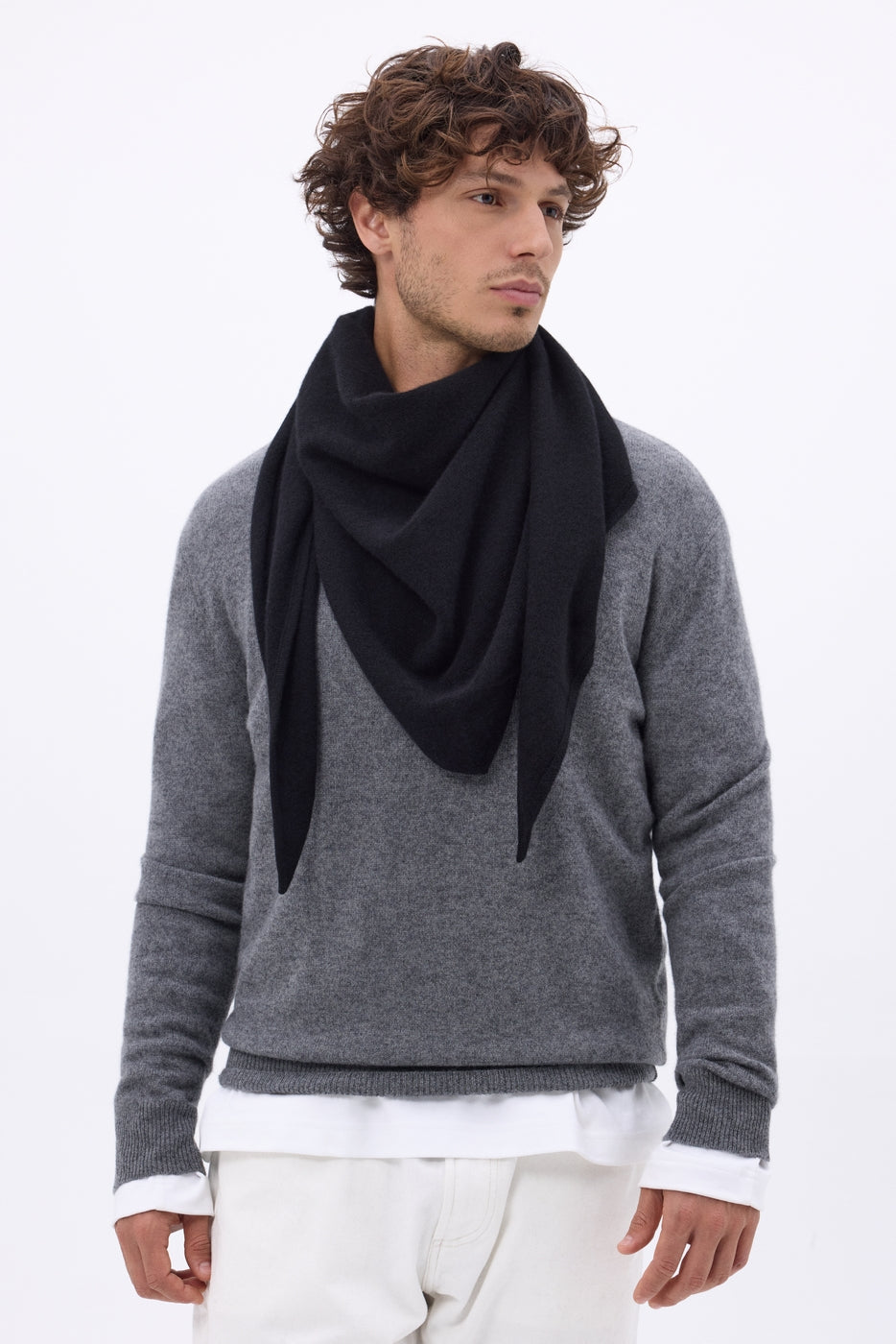 Bufanda bandana oversize triangular lisa Amel - Negro - Hombre