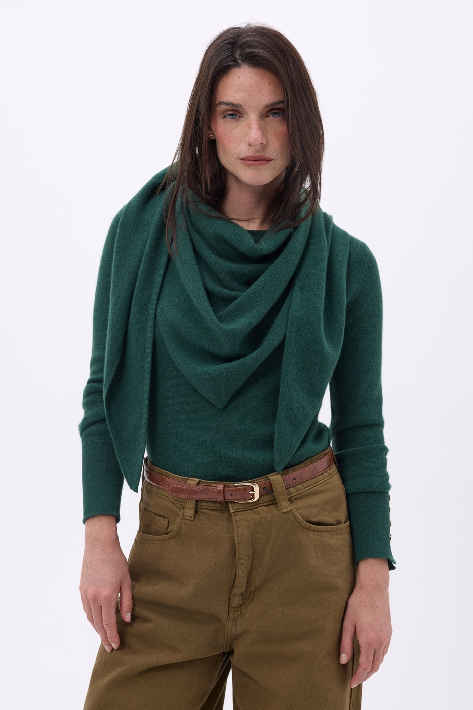 Bufanda bandana oversize triangular lisa Amel - Verde botella - Mujer