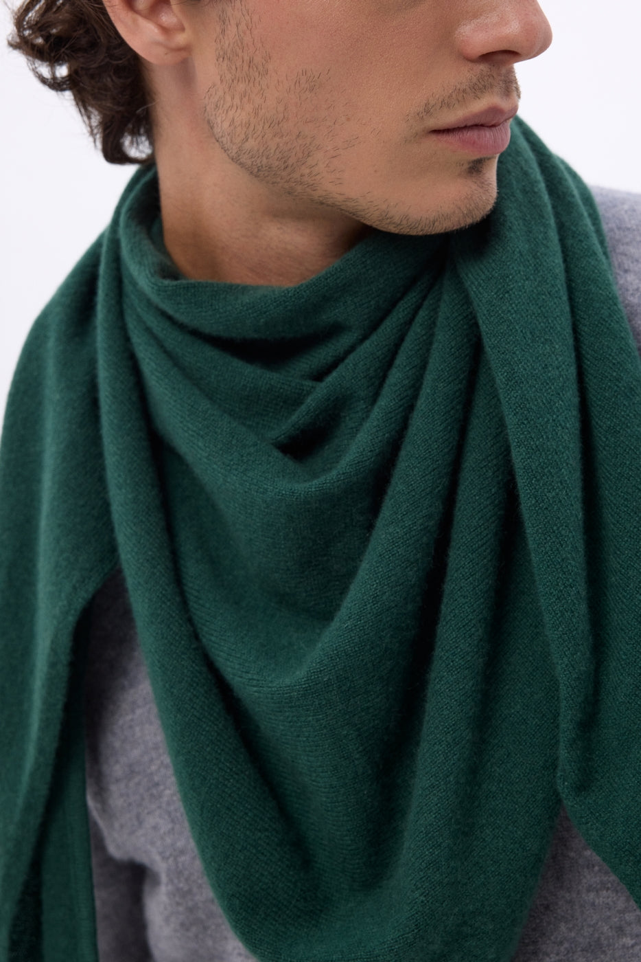 Echarpe Bandana Oversize Triangle Unie Amel - Vert Bouteille - Homme - 100% Cachemire