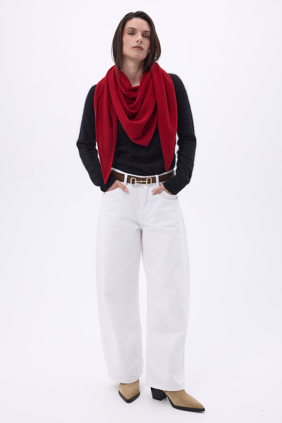 Oversize-Dreiecks-Bandana-Schal Uni Amel - Coulis - Damen - 100 % Kaschmir