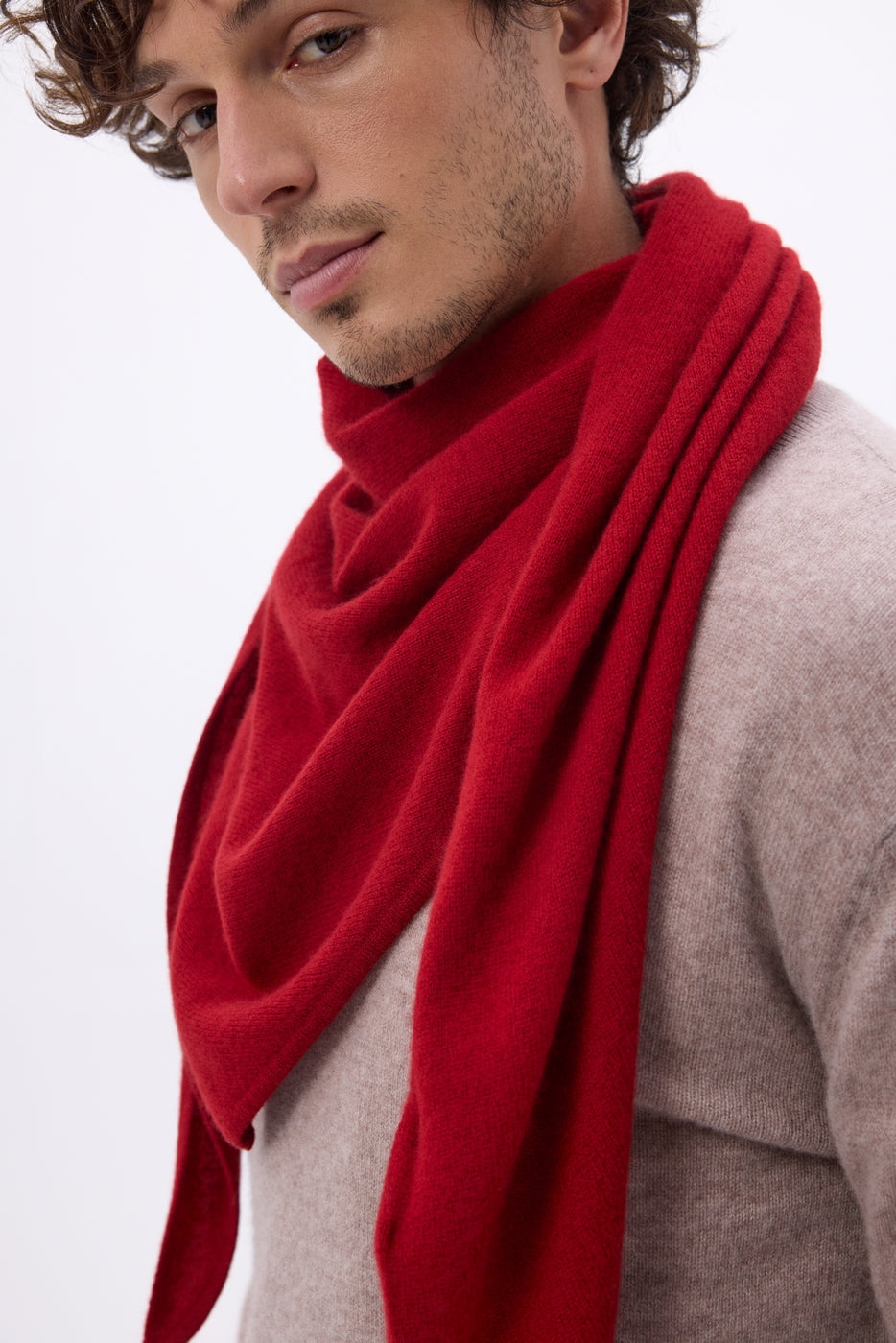 Echarpe Bandana Oversize Triangle Unie Amel - Coulis - Homme - 100% Cachemire