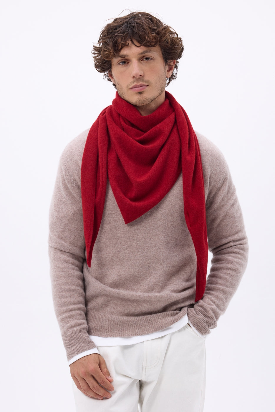 Echarpe Bandana Oversize Triangle Unie Amel - Coulis - Homme - 100% Cachemire