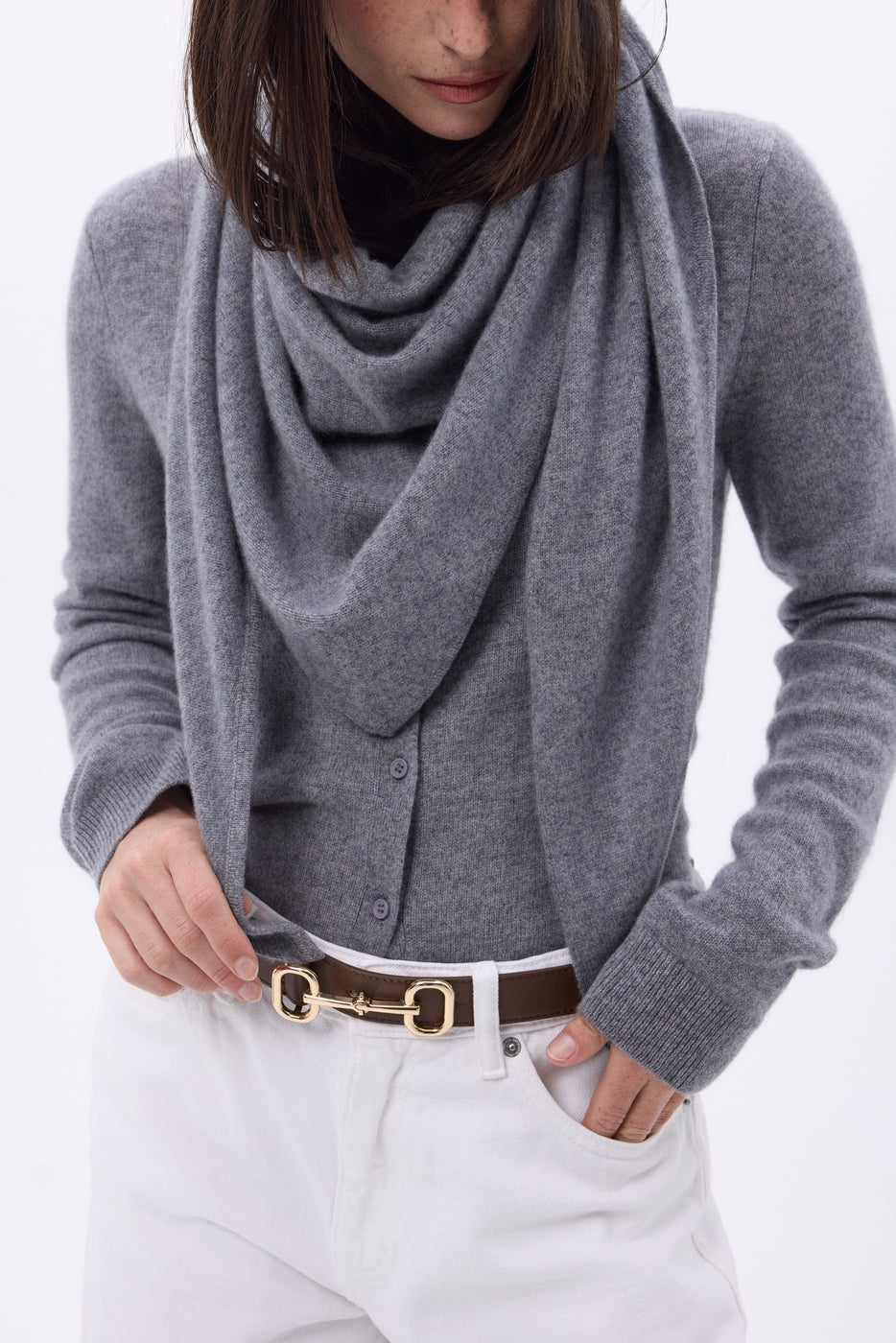 Plain Triangle Oversized Bandana Scarf Amel - Dark Grey - Women