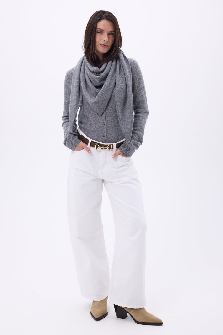 Plain Triangle Oversized Bandana Scarf Amel - Dark Grey - Women