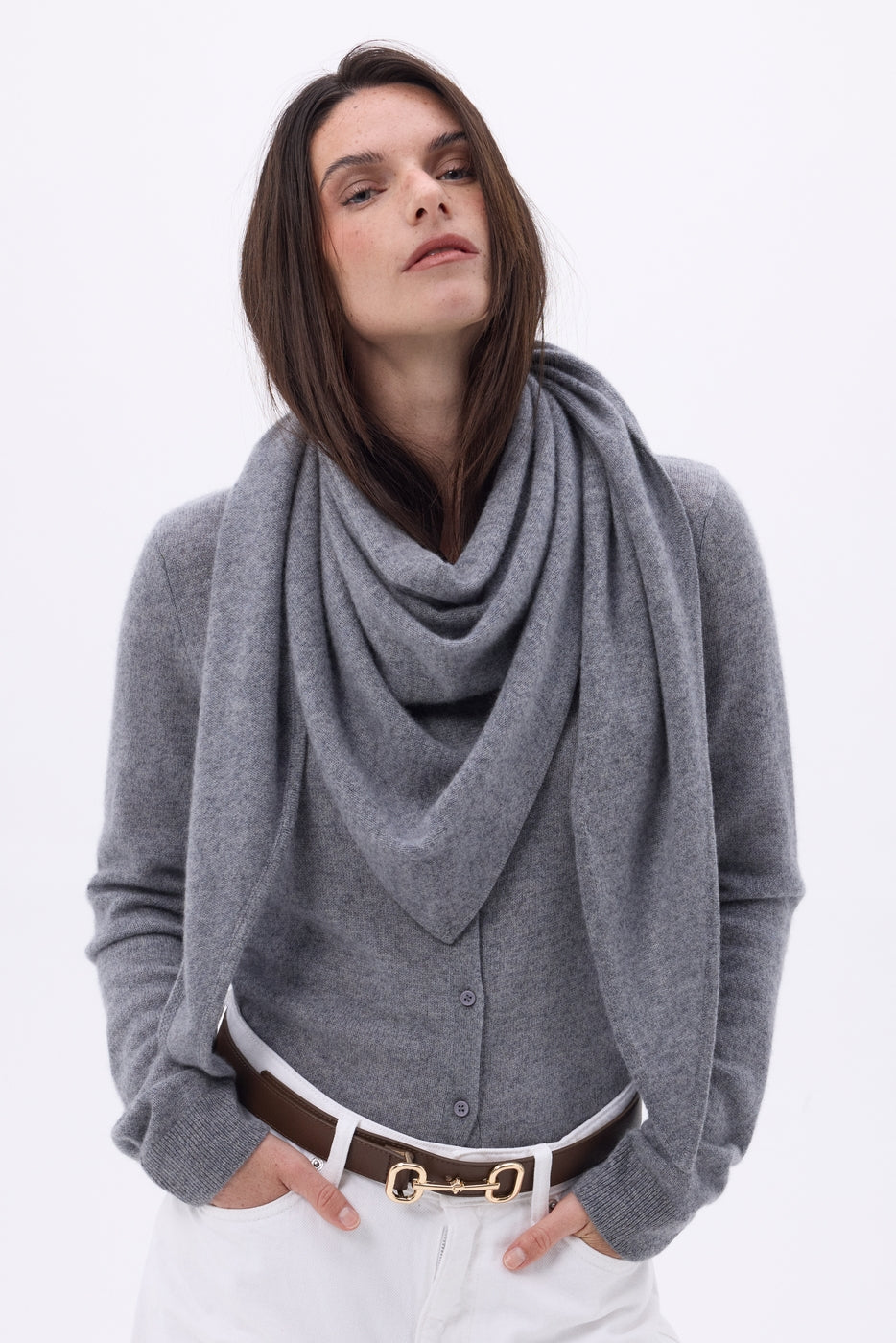 Plain Triangle Oversized Bandana Scarf Amel - Dark Grey - Women