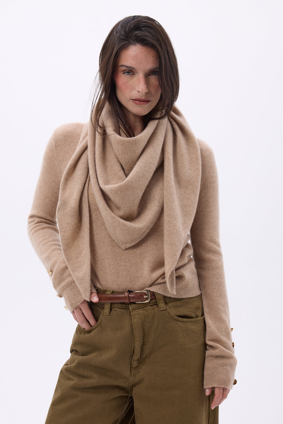 Echarpe Bandana Oversize Triangle Unie Amel - Beige Creme - Femme