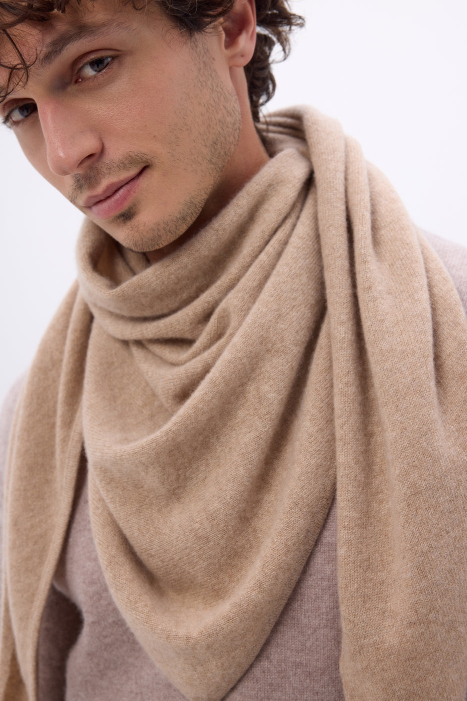 Echarpe Bandana Oversize Triangle Unie Amel - Beige Creme - Homme