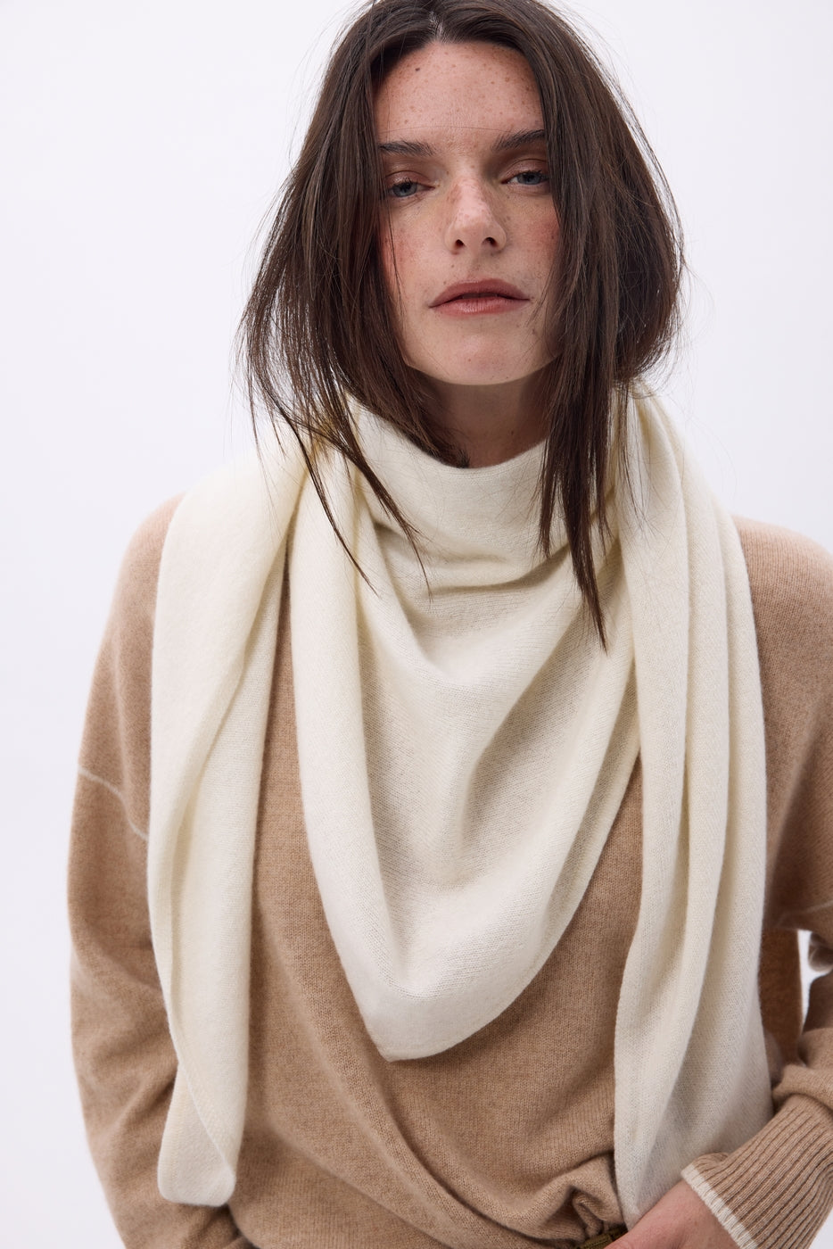 Oversize-Dreieckstuch Amel unifarben – Weiß – Damen – 100 % Kaschmir