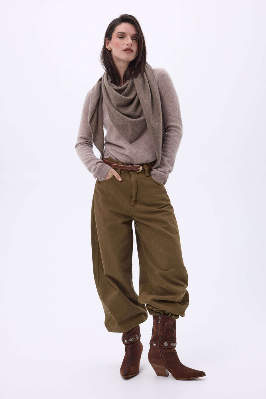 Bufanda bandana oversize triangular lisa Amel - avellana - mujer