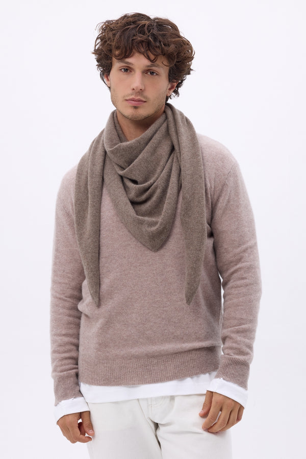 Echarpe Bandana Oversize Triangle Unie Amel - Noisette - Homme - 100% Cachemire