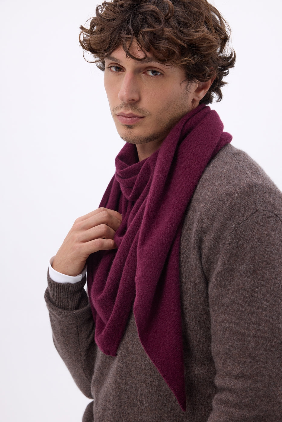 Bufanda bandana oversize triangular lisa Amel - Color vino - Hombre