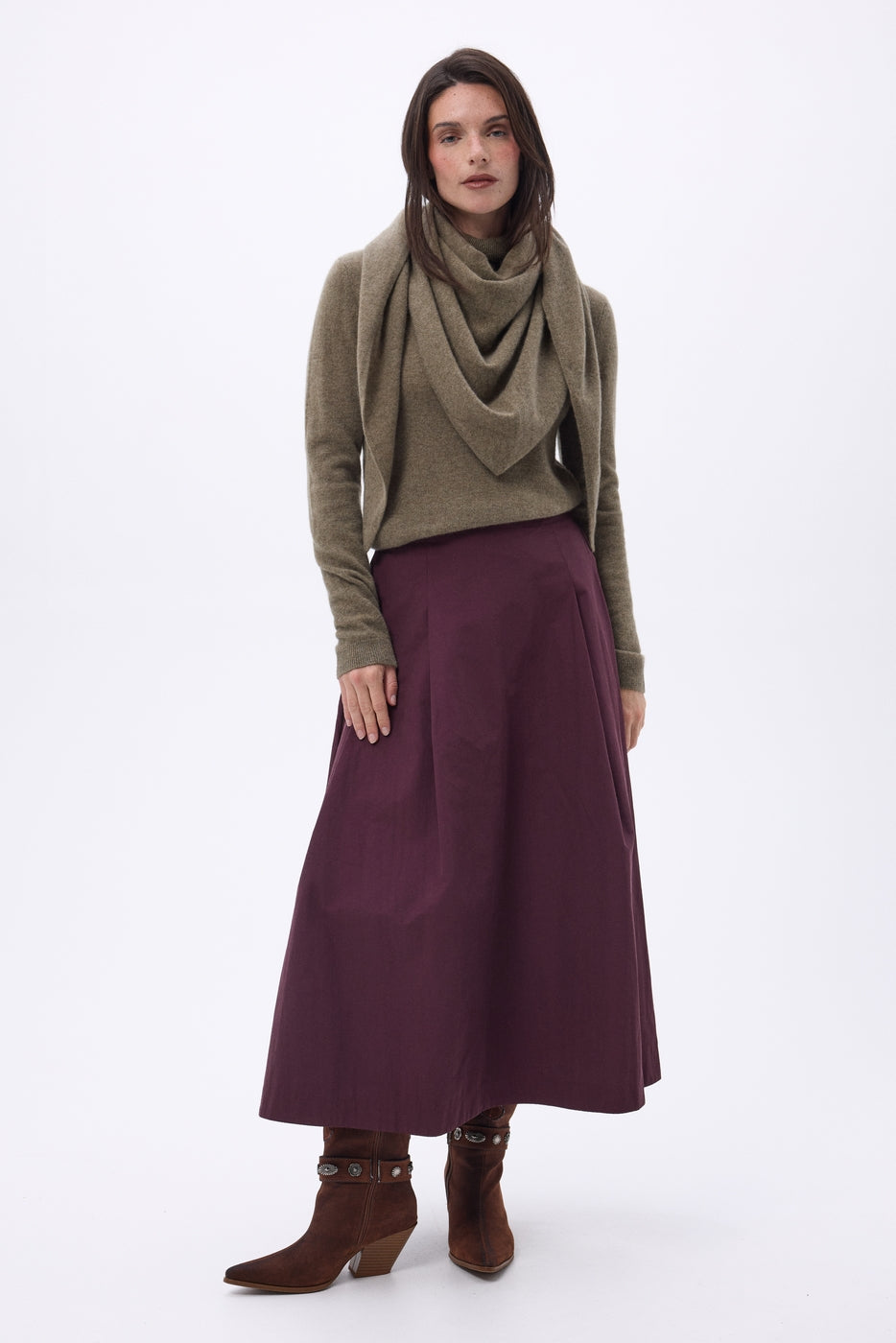 Echarpe Bandana Oversize Triangle Unie Amel - Khaki Chine - Femme - 100% Cachemire