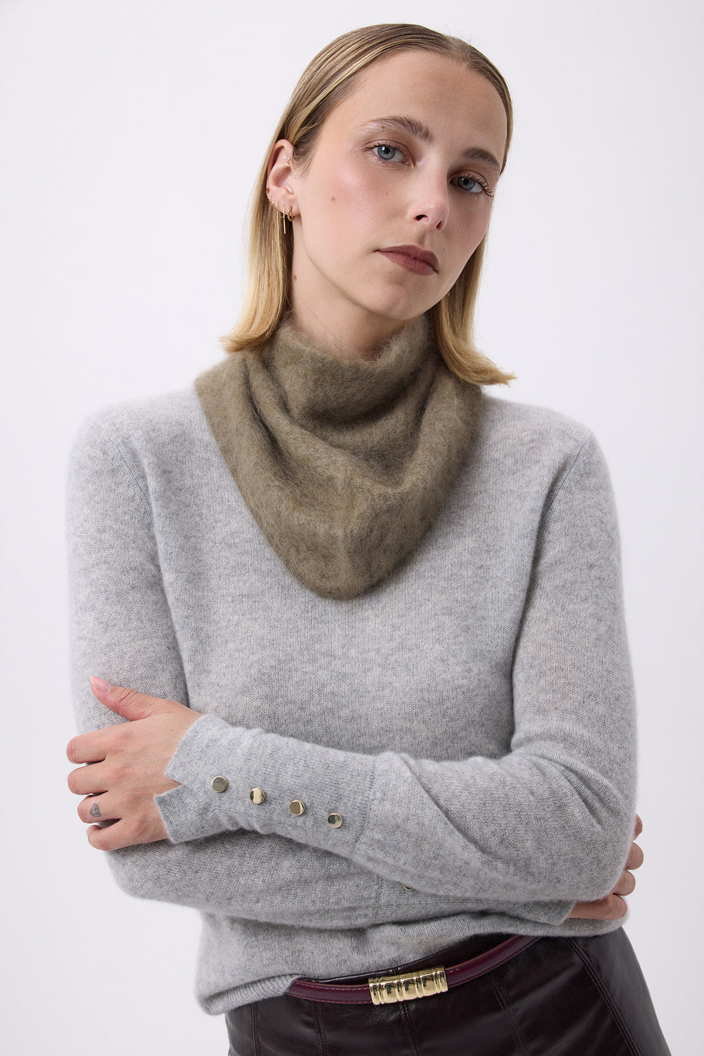 Driehoekige Bandana – Geborsteld Kasjmier Bandana Amel - Kaki Groen - Dames