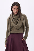Echarpe Bandana Oversize Triangle Unie Amel - Khaki Chine - Femme - 100% Cachemire