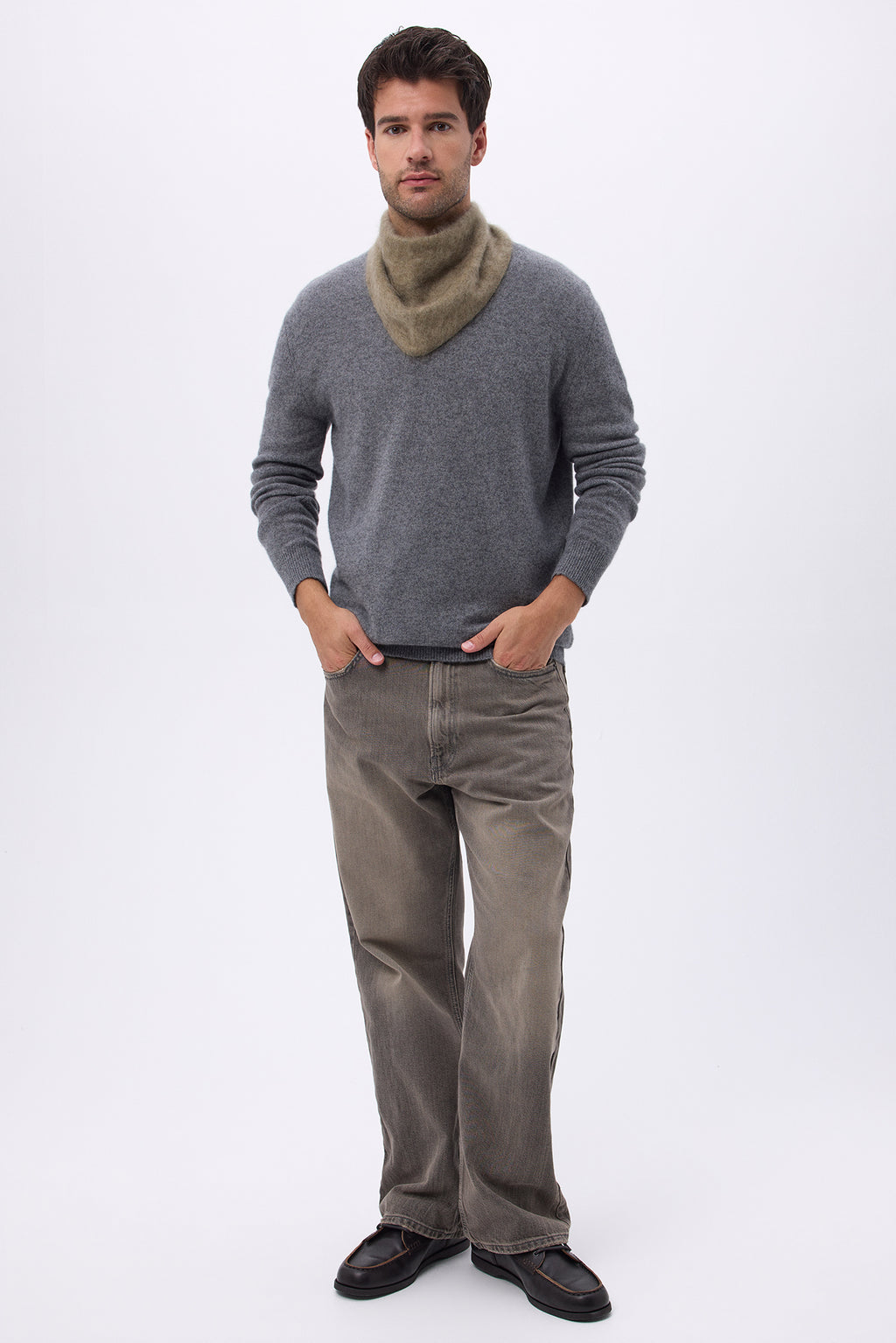 Bandana Triangle – Brushed Cashmere Bandana Amel - Vert Khaki - Homme