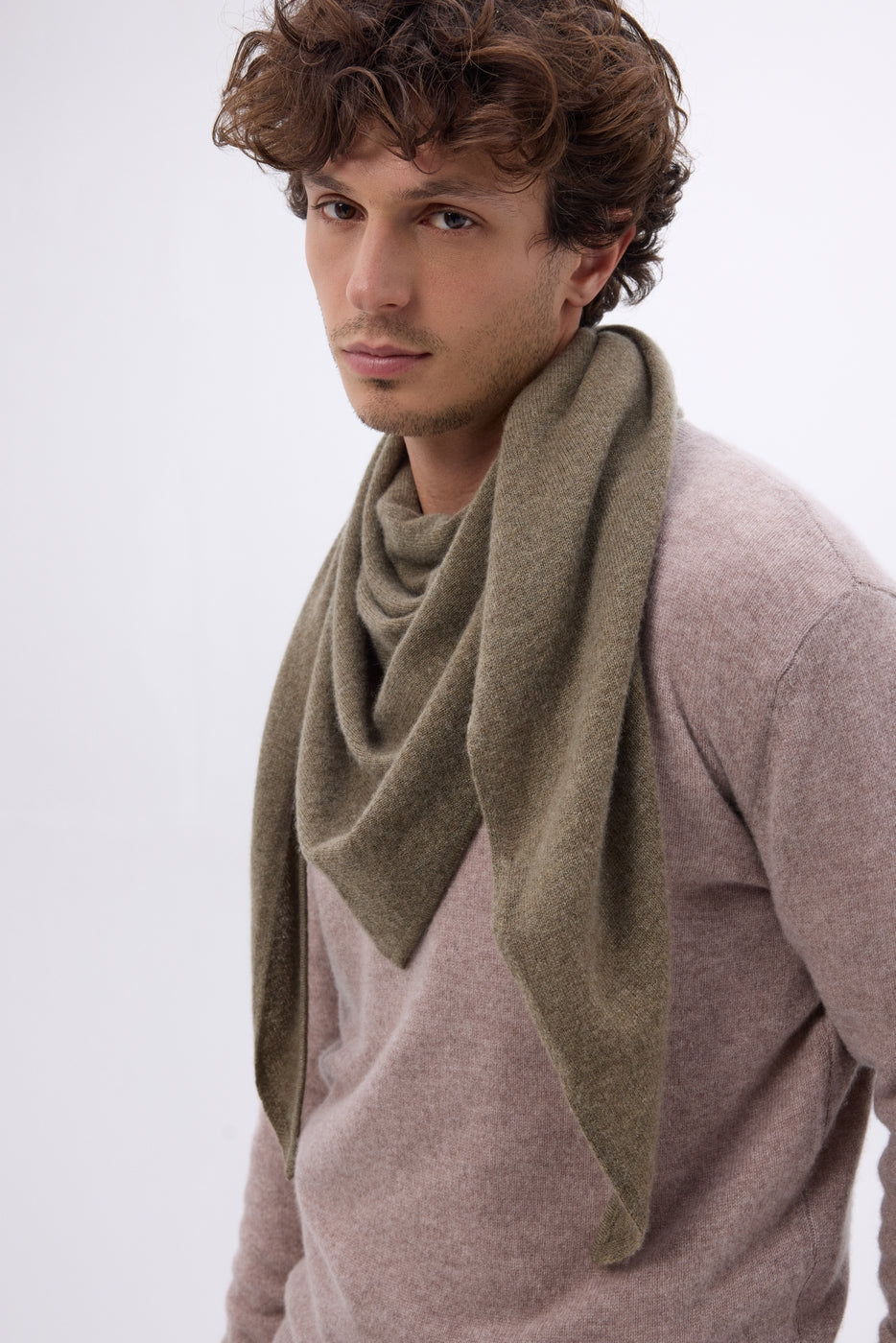 Amel Plain Triangle Oversized Bandana Scarf - Marl Khaki - Men