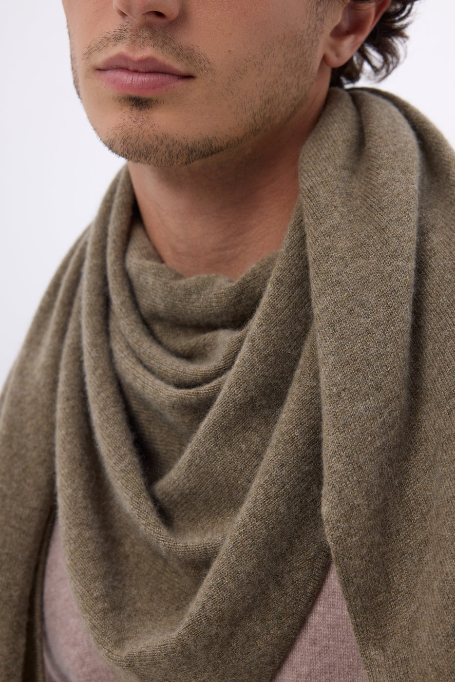 Amel Plain Triangle Oversized Bandana Scarf - Marl Khaki - Men