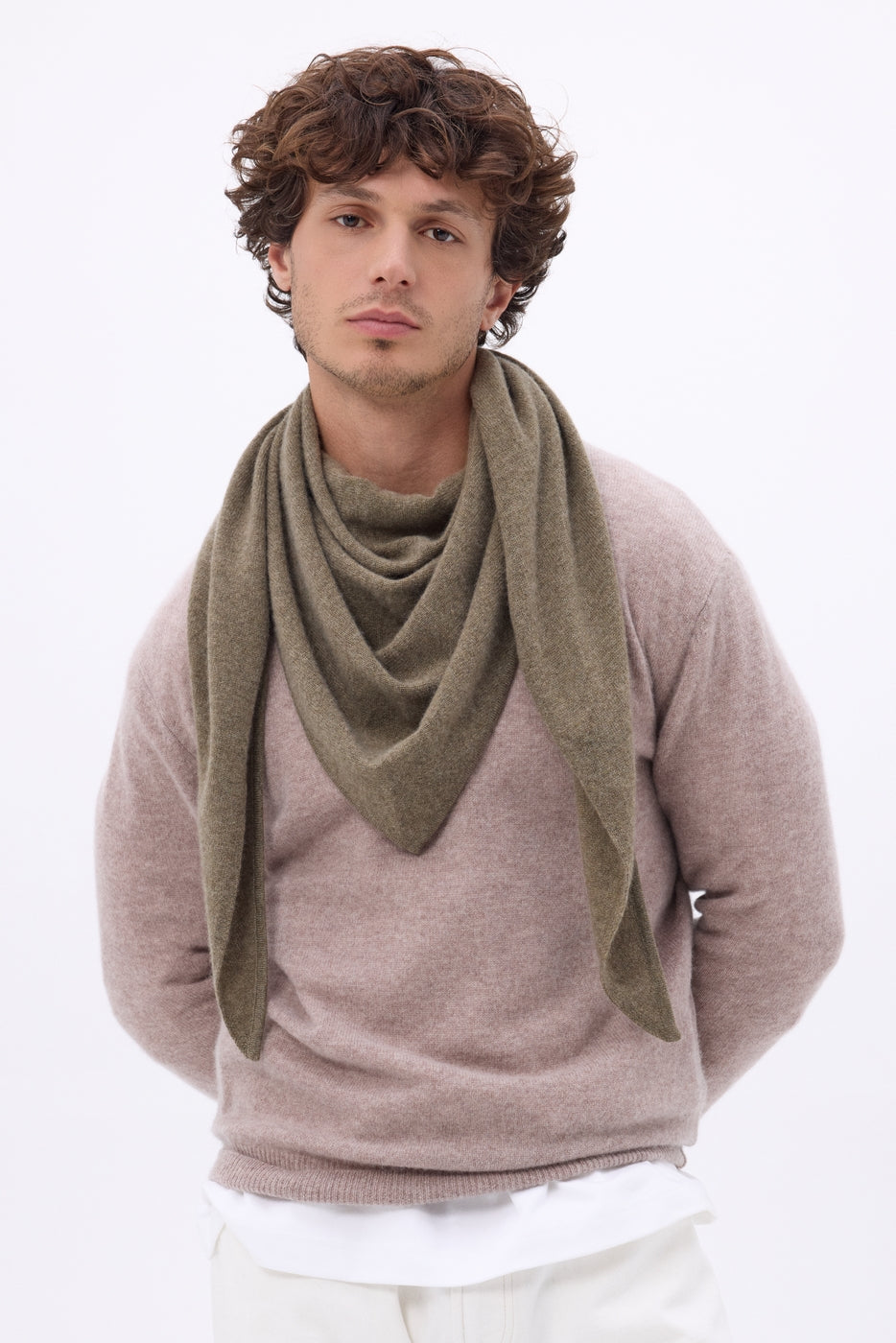 Amel Plain Triangle Oversized Bandana Scarf - Marl Khaki - Men