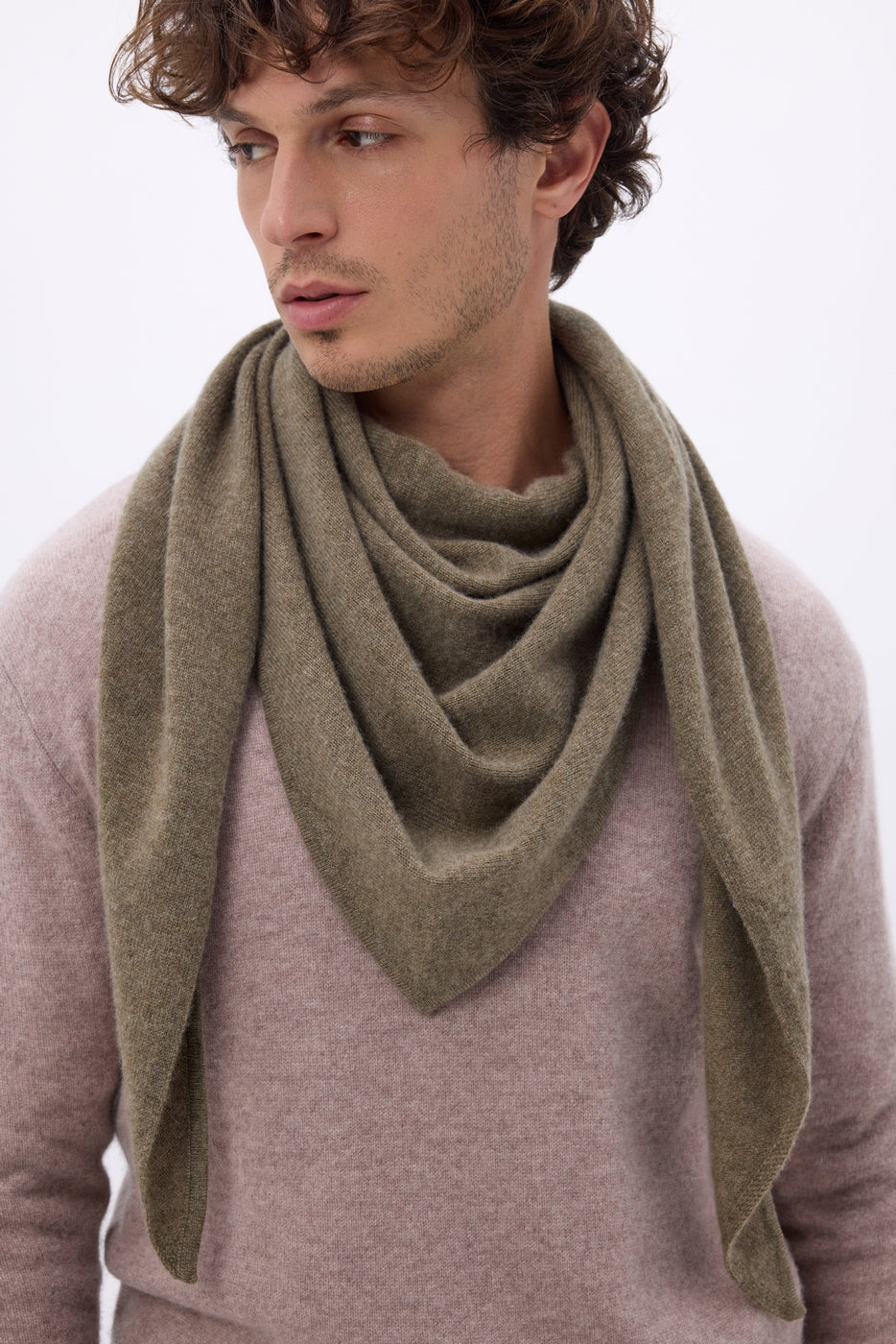 Amel Plain Triangle Oversized Bandana Scarf - Marl Khaki - Men