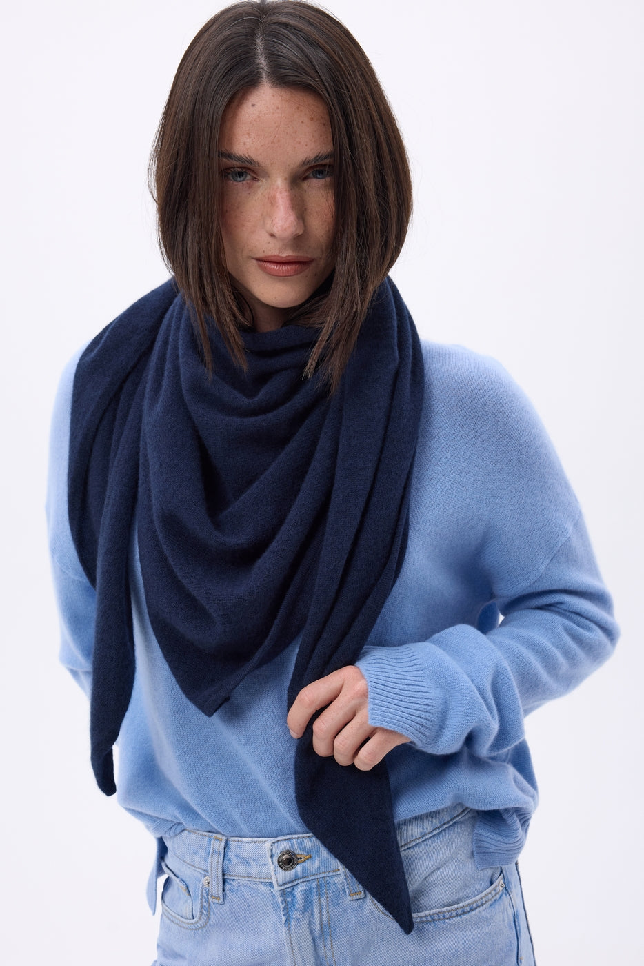 Bufanda bandana oversize triangular lisa Amel - Azul marino - Mujer