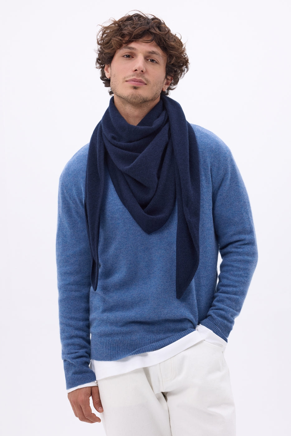 Bufanda bandana oversize triangular lisa Amel - Azul marino - Hombre