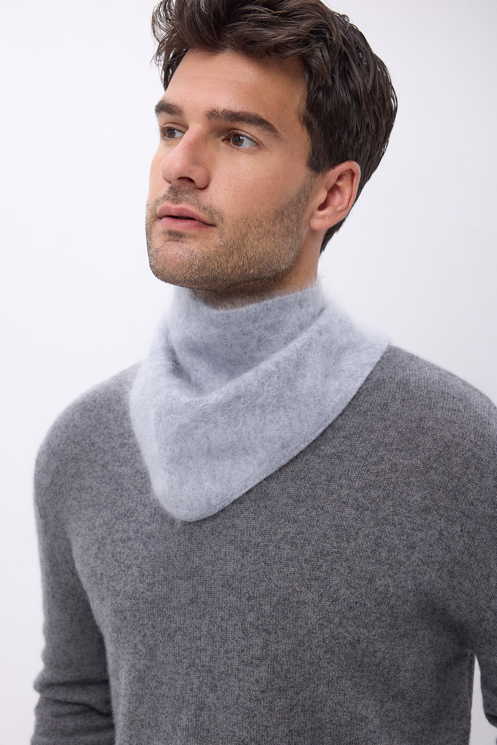 Bandana triangular – Bandana Amel de cachemira cepillada - Gris claro - Hombre