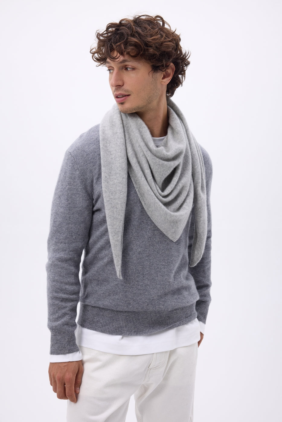 Bufanda bandana oversize triangular lisa Amel - Gris claro - Hombre