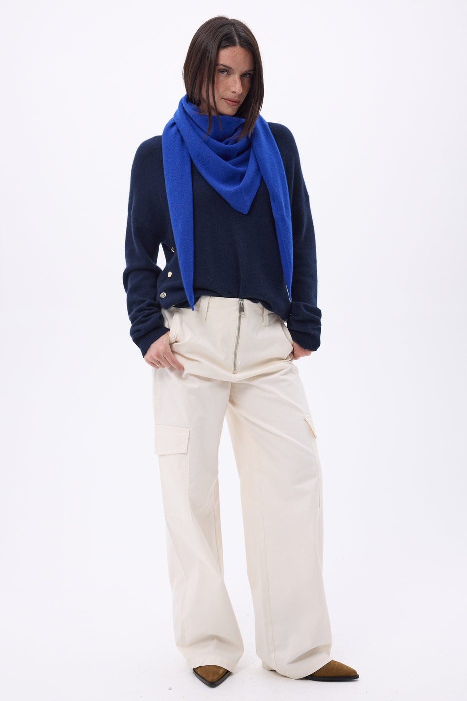 Bufanda bandana oversize triangular lisa Amel - Azul rey - Mujer
