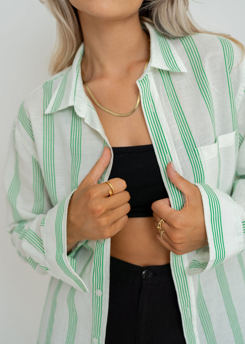 Chemise Miles Linen - Green & White