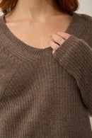 Pull Col V 4 Fils - Amrita - Taupe Chiné