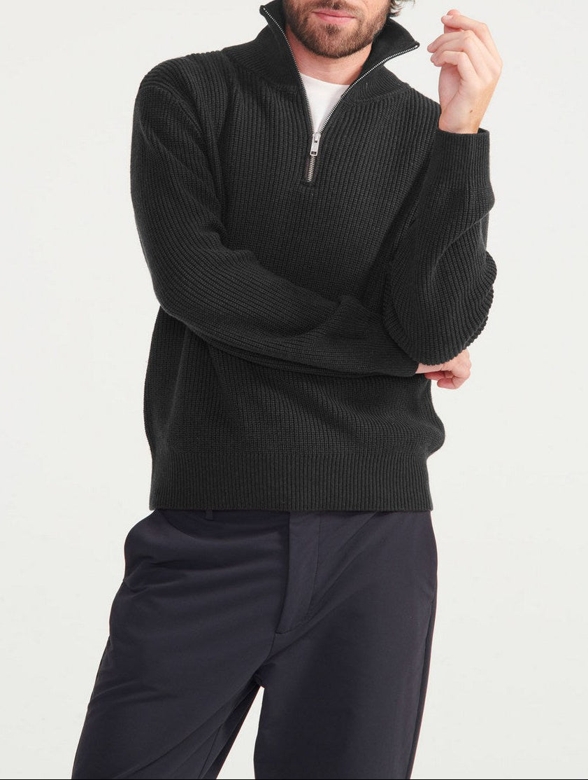 Pullover con mezza zip - Nero - Uomo