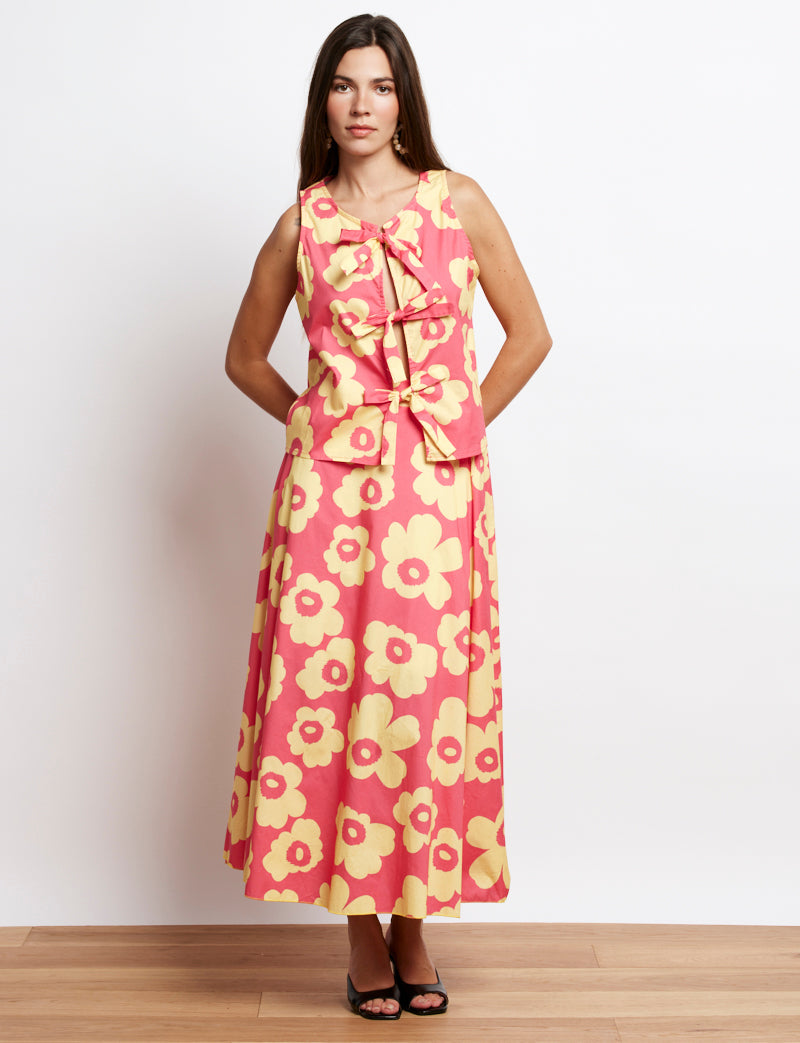 Jupe Rose & Fleurs Jaunes Yvelle