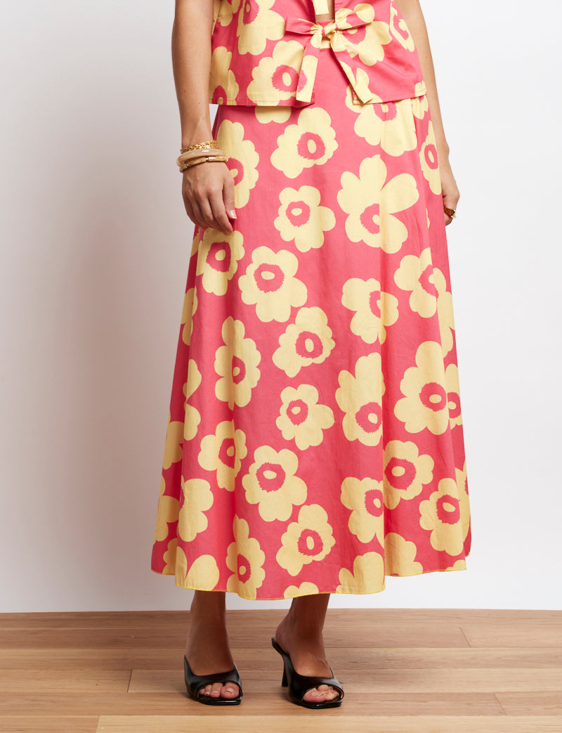 Jupe Rose & Fleurs Jaunes Yvelle