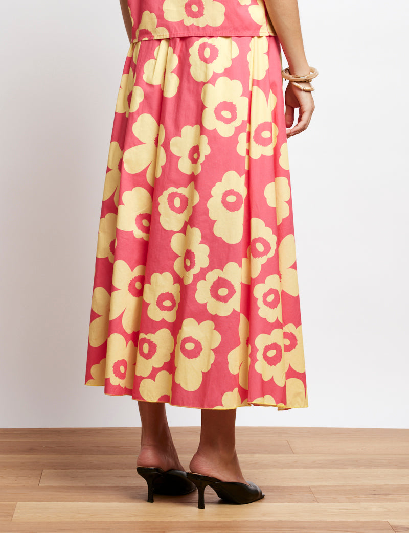 Jupe Rose & Fleurs Jaunes Yvelle