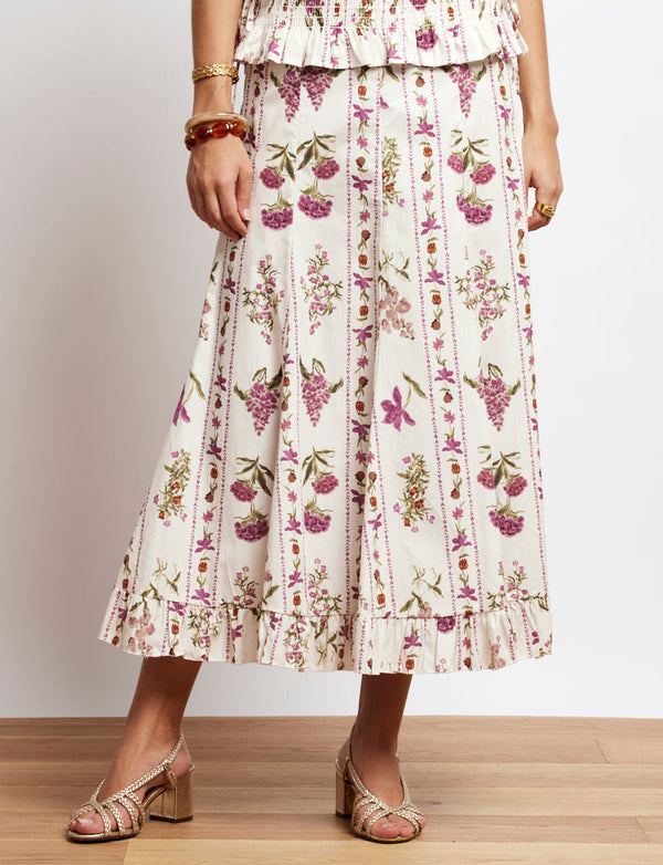 Jimena Ecru & Purple Floral Skirt