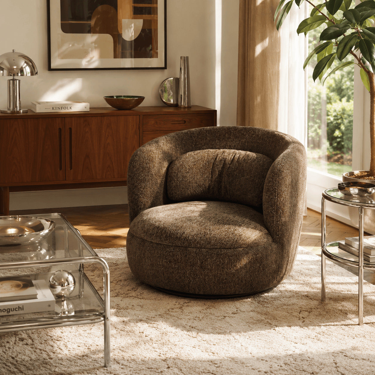 Ander - Fauteuil Pivotant - Tissu - Marron