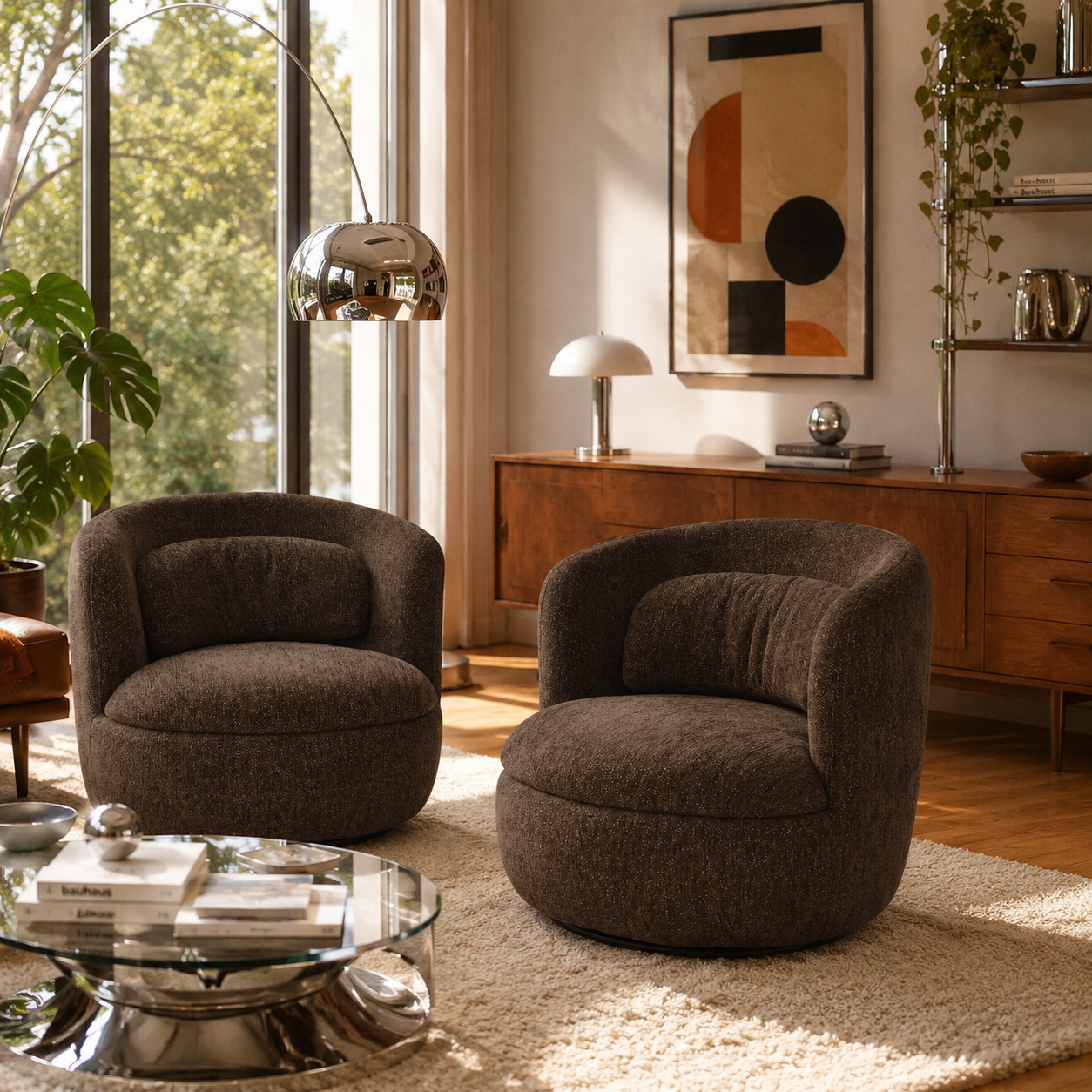 Ander - Fauteuil Pivotant - Tissu - Marron