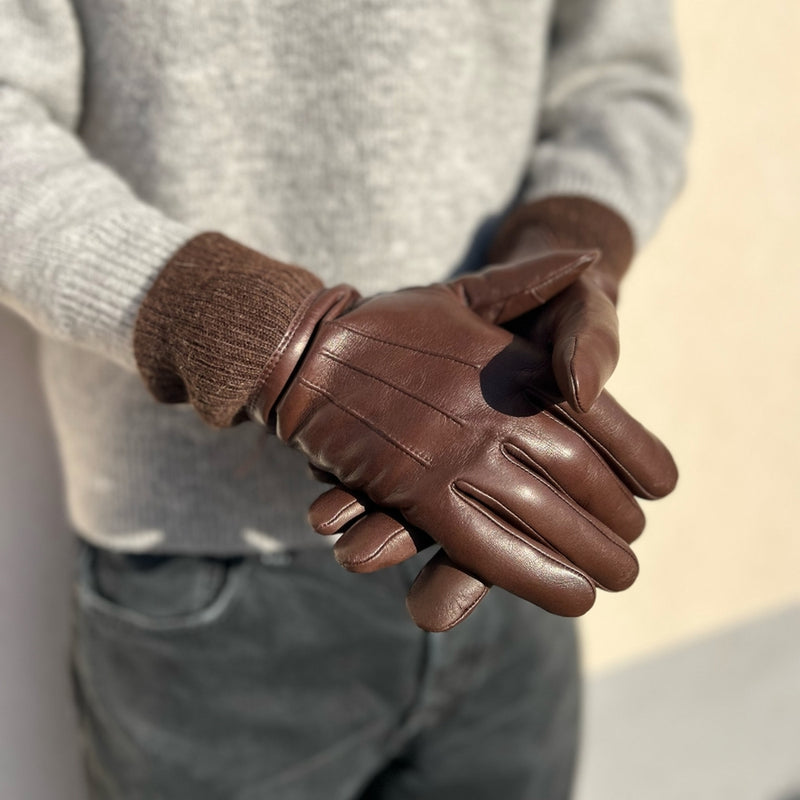Gants Andrew Cuir Doublés Cachemire - Fauve Tactile/Moka - Homme