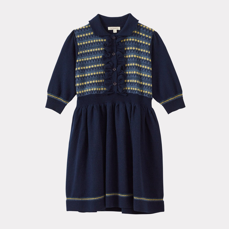 Aneto fairisle floral merino wool dress - Caramel selection available on amaetc.com, eco friendly concept store for children