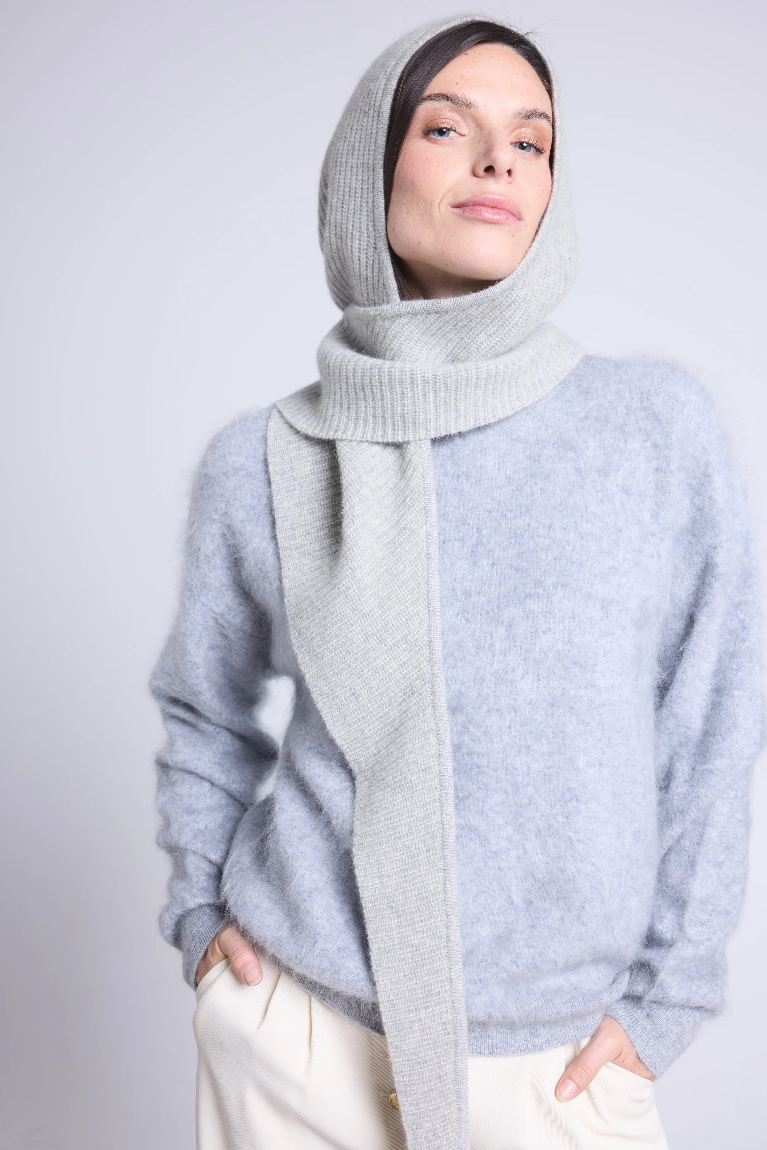 Pasamontañas con bufanda unisex Angela - Gris claro - Mixto