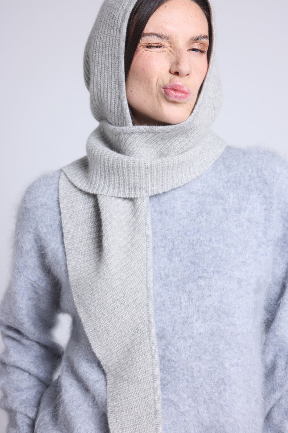 Pasamontañas con bufanda unisex Angela - Gris claro - Mixto