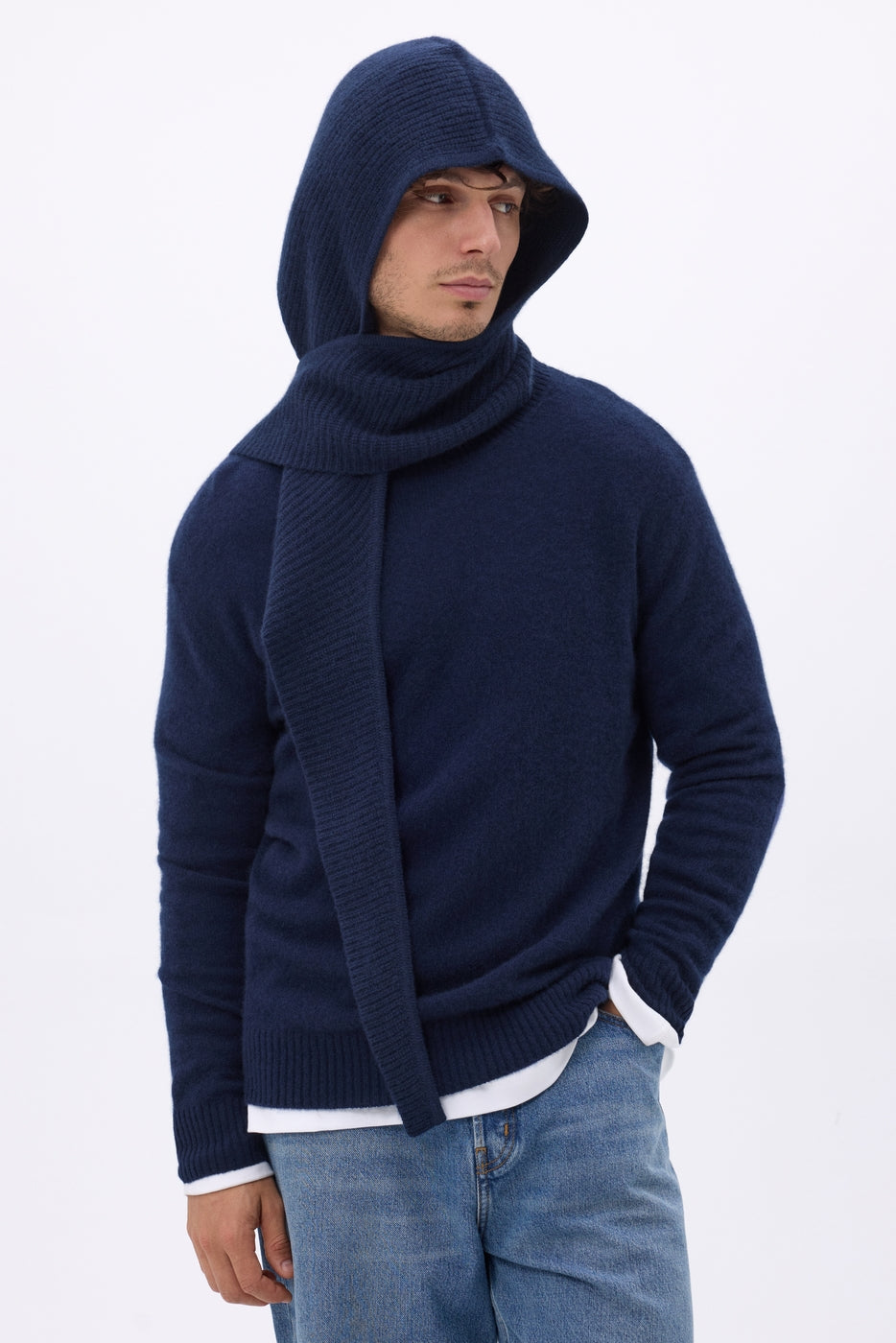 Cagoule Echarpe Angela - Bleu Marine - Mixte - 100% Cachemire