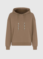 An'ge – Sweat Anika Camel, sweat-shirt à capuche marron avec cordons décorés de bijoux