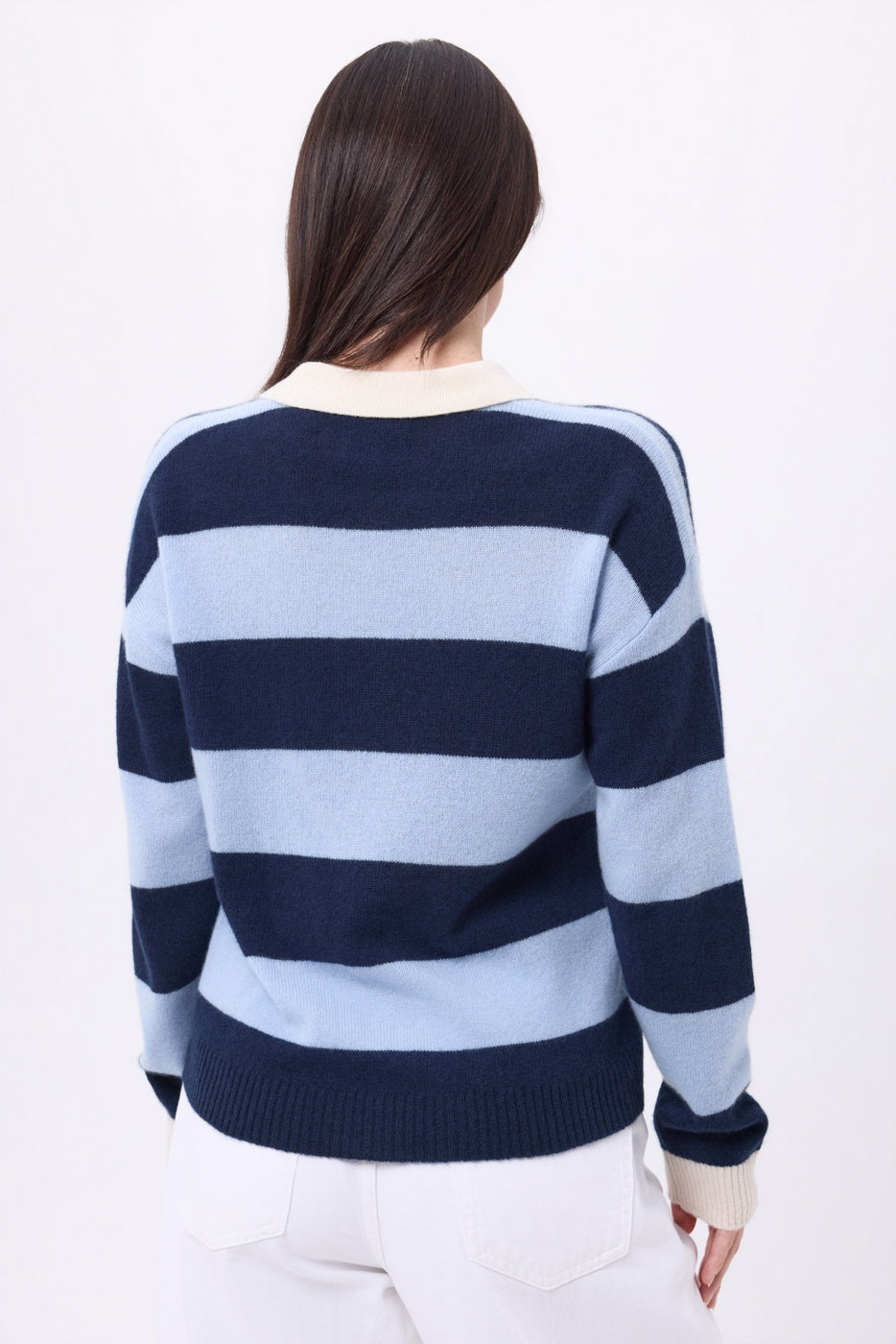 Jersey de cuello polo a rayas Anja - Azul cielo azul marino - Mujer